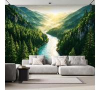 Non-Woven Paste The Wall Mural 3D Mountain Pine Forest Photo Wallpaper | Wipeable Waterproof Mural Wallpaper River Landscape Feature Wall Art 500x280 cm for Living Room Bedroom Home Office P510