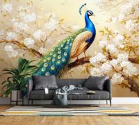 Non-Woven Paste The Wall Mural 3D Peacock Floral Photo Wallpaper
