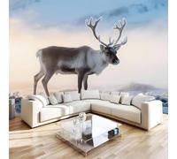 Non-Woven Paste The Wall Mural 3D Reindeer Animal Photo Wallpaper | Wipeable Waterproof Mural Wallpaper Winter Snow Feature Wall Art 500x280 cm for Living Room Bedroom Home Office H790