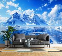 Non-Woven Paste The Wall Mural 3D Snow Mountain Iceberg Photo Wallpaper | Wipeable Waterproof Mural Wallpaper Arctic Ocean Glacier Feature Wall Art 200x140 cm for Living Room Bedroom Home Office M190