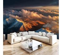 Non-Woven Paste The Wall Mural 3D Snow Mountain Sunset Photo Wallpaper | Wipeable Waterproof Mural Wallpaper Cloud Landscape Feature Wall Art 350x256 cm for Living Room Bedroom Home Office N193