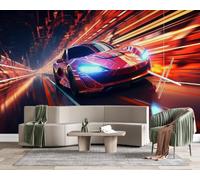 Non-Woven Paste The Wall Mural 3D Sports Car Photo Wallpaper | Wipeable Waterproof Mural Wallpaper Neon Speed Blur Feature Wall Art 250x175 cm for Living Room Bedroom Home Office z1136