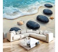 Non-Woven Paste The Wall Mural 3D Tropical Beach Pebble Photo Wallpaper | Wipeable Waterproof Mural Wallpaper Coastal Zen Feature Wall Art 350x256 cm for Living Room Bedroom Home Office H193