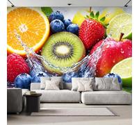 Non-Woven Paste The Wall Mural 3D Tropical Fruit Photo Wallpaper | Wipeable Waterproof Mural Wallpaper Multicolor Fruit Feature Wall Art 300x210 cm for Living Room Bedroom Home Office P178