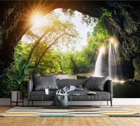 Non-Woven Paste The Wall Mural 3D Waterfall Cave Photo Wallpaper | Wipeable Waterproof Mural Wallpaper Rainforest Landscape Feature Wall Art 500x280 cm for Living Room Bedroom Home Office J370