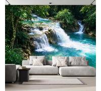 Non-Woven Paste The Wall Mural 3D Waterfall Rainforest Photo Wallpaper | Wipeable Waterproof Mural Wallpaper Tropical Landscape Feature Wall Art 200x140 cm for Living Room Bedroom Home Office P610