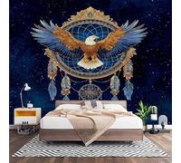 Non-Woven Photo Murals for TV & Sofa Background Wall Decoration, Animal Bald Eagle Pattern Wall Art Decor Wallpaper Blue Starry Sky 3D Mural Large Wallpaper for Bedroom Living Office 250x175 cm