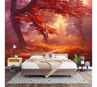 Non-Woven Photo Murals for TV & Sofa Background Wall Decoration, Autumn Jungle Scenery Wall Art Decor Wallpaper Orange-Red 3D Mural Large Wallpaper for Bedroom Living Office 250x175 cm