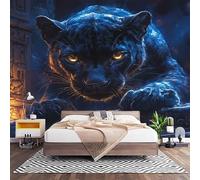 Non-Woven Photo Murals for TV & Sofa Background Wall Decoration, Blue Wall Art Decor Wallpaper Animal Leopard 3D Mural Large Wallpaper for Bedroom Living Office 200x140 cm