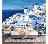 Non-Woven Photo Murals for TV & Sofa Background Wall Decoration, Cartoon Building Landscape Wall Art Decor Wallpaper Blue 3D Mural Large Wallpaper for Bedroom Living Office 400x280 cm