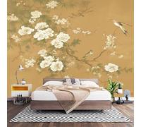 Non-Woven Photo Murals for TV & Sofa Background Wall Decoration, Chinese Floral, Bird and Landscape Wall Art Decor Wallpaper Light Brown 3D Mural Large Wallpaper for Bedroom Living Office 250x175 cm
