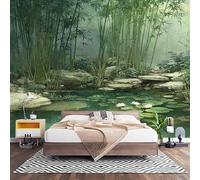 Non-Woven Photo Murals for TV & Sofa Background Wall Decoration, Chinese-Style Cedar Landscape Wall Art Decor Wallpaper Green 3D Mural Large Wallpaper for Bedroom Living Office 300x210 cm