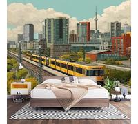 Non-Woven Photo Murals for TV & Sofa Background Wall Decoration, Comic Book Style City Wall Art Decor Wallpaper Multicolor 3D Mural Large Wallpaper for Bedroom Living Office 200x140 cm