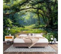 Non-Woven Photo Murals for TV & Sofa Background Wall Decoration, Dense Jungle Oil Painting Style Wall Art Decor Wallpaper Green 3D Mural Large Wallpaper for Bedroom Living Office 300x210 cm
