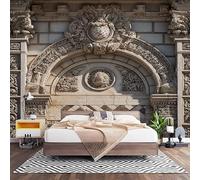 Non-Woven Photo Murals for TV & Sofa Background Wall Decoration, European Retro Architecture Wall Art Decor Wallpaper Light Color 3D Mural Large Wallpaper for Bedroom Living Office 350x256 cm