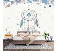 Non-Woven Photo Murals for TV & Sofa Background Wall Decoration, Light Colored Florals Wall Art Decor Wallpaper Watercolor Feather Dream Catcher 3D Mural Large Wallpaper for Bedroom Living 350x256 cm