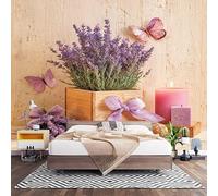 Non-Woven Photo Murals for TV & Sofa Background Wall Decoration, Romantic Butterflies and Florals Wall Art Decor Wallpaper Beige 3D Mural Large Wallpaper for Bedroom Living Office 300x210 cm