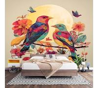 Non-Woven Photo Murals for TV & Sofa Background Wall Decoration, Romantic Chinese Florals and Birds Wall Art Decor Wallpaper Multicolor 3D Mural Large Wallpaper for Bedroom Living Office 450x315 cm
