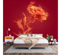 Non-Woven Photo Murals for TV & Sofa Background Wall Decoration, Romantic Flame Rose Wall Art Decor Wallpaper Red 3D Mural Large Wallpaper for Bedroom Living Office 250x175 cm