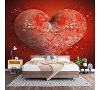 Non-Woven Photo Murals for TV & Sofa Background Wall Decoration, Romantic Heart Pattern Wall Art Decor Wallpaper Red 3D Mural Large Wallpaper for Bedroom Living Office 200x140 cm