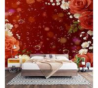 Non-Woven Photo Murals for TV & Sofa Background Wall Decoration, Romantic Rose Bubbles Wall Art Decor Wallpaper Red 3D Mural Large Wallpaper for Bedroom Living Office 450x315 cm