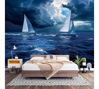 Non-Woven Photo Murals for TV & Sofa Background Wall Decoration, Rough Ocean Sailing Wall Art Decor Wallpaper Dark Blue 3D Mural Large Wallpaper for Bedroom Living Office 400x280 cm