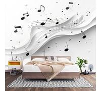 Non-Woven Photo Murals for TV & Sofa Background Wall Decoration, Vector Musical Note Print Wall Art Decor Wallpaper White Ripples 3D Mural Large Wallpaper for Bedroom Living Office 300x210 cm