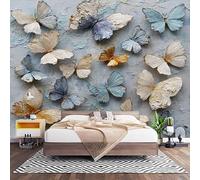 Non-Woven Photo Murals for TV & Sofa Background Wall Decoration, Watercolor Butterfly Pattern Wall Art Decor Wallpaper Blue-Gray 3D Mural Large Wallpaper for Bedroom Living Office 400x280 cm