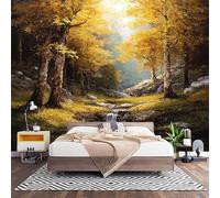 Non-Woven Photo Murals for TV & Sofa Background Wall Decoration, Yellow Wall Art Decor Wallpaper Watercolor Autumn Jungle 3D Mural Large Wallpaper for Bedroom Living Office 200x140 cm