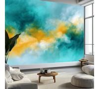 Non-Woven Photo Wallpaper 200 x 140 cm Dreamy Abstract Clouds Wall Mural, Yellow-Green Modern Photo Wallpaper Poster Picture Design, Wall Mural for Living Room Bedroom Kids Room Decoration