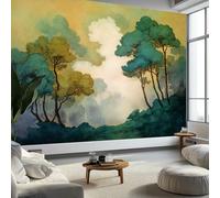 Non-Woven Photo Wallpaper 200 x 140 cm Fantasy Forest Scene Wall Mural, Yellow-Green Modern Photo Wallpaper Poster Picture Design, Wall Mural for Living Room Bedroom Kids Room Decoration
