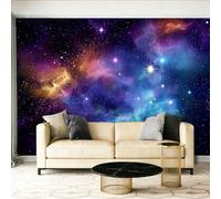 Non-Woven Photo Wallpaper 250 x 175 cm - Galaxy Universe Nebula Star Pattern Art Print Fleece Mural Wallpaper for Living Room Bedroom Kids Room, Dark Blue Poster Custom Mural Decoration