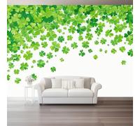 Non-Woven Photo Wallpaper 350 x 256(WxH) - Clover Minimalist Natural Wall Mural, Artistic Design for Bedroom Living Room TV Backdrop Hallway or Interior Feature Wall Décor Green