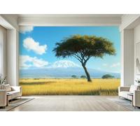 Non-Woven Photo Wallpaper 3D African Savannah Feature Wall Mural Matt | Wipeable Panoramic Mural Wallpaper 200x140 cm Kilimanjaro Acacia Tree Wall Art for Living Room Bedroom Home Office B50
