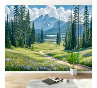 Non-Woven Photo Wallpaper 3D Alpine Pine Forest Feature Wall Mural Matt | Wipeable Panoramic Mural Wallpaper 250x175 cm Mountain Landscape Paste The Wall Art for Living Room Bedroom Home Office C268