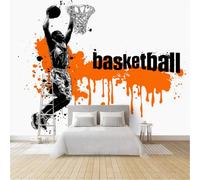 Non-Woven Photo Wallpaper 3D Basketball Sport Feature Wall Mural Matt | Wipeable Panoramic Mural Wallpaper Slam Dunk Graffiti Waterproof Wall Art 150x105 cm for Living Room Bedroom Kid Room C322