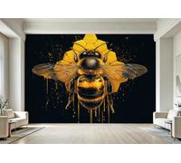 Non-Woven Photo Wallpaper 3D Bee Honeycomb Feature Wall Mural Matt | Wipeable Panoramic Mural Wallpaper 200x140 cm Animal Honey Insect Wall Art for Living Room Bedroom Home Office B666