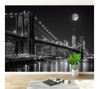 Non-Woven Photo Wallpaper 3D Brooklyn Bridge Feature Wall Mural Matt | Wipeable Panoramic Mural Wallpaper 400x280 cm New York City Skyline Paste The Wall Art for Living Room Bedroom Home Office C5