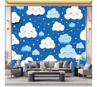 Non-Woven Photo Wallpaper 3D Effect Blue Lovely Clouds, Cartoon Style Wall Mural Decoration Poster Picture Design 200 x 140 cm (W x H) Mural for Living Room Kids Bedroom