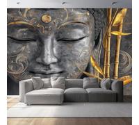 Non-Woven Photo Wallpaper 3D Effect Buddha Statue Bamboo Leaves, Zen Style Wall Mural Decoration Poster Picture Design 500 x 280 cm (W x H) Mural for Living Room Kids Bedroom