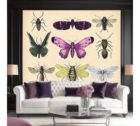 Non-Woven Photo Wallpaper 3D Effect Butterflies Dragonflies Caterpillars, Retro Style Wall Mural Decoration Poster Picture Design 400 x 280 cm (W x H) Mural for Living Room Kids Bedroom