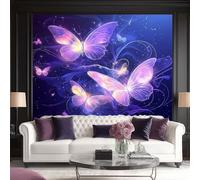 Non-Woven Photo Wallpaper 3D Effect Fantasy Art Style, Purple Butterfly Wall Mural Decoration Poster Picture Design 200 x 140 cm (W x H) Mural for Living Room Kids Bedroom
