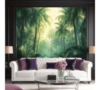 Non-Woven Photo Wallpaper 3D Effect Green Jungle, Palm Trees Sunshine Crown Wall Mural Decoration Poster Picture Design 200 x 140 cm (W x H) Mural for Living Room Kids Bedroom