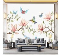 Non-Woven Photo Wallpaper 3D Effect Hummingbirds Butterflies Magnolias, Watercolor Painting Wall Mural Decoration Poster Picture Design 350 x 256 cm (W x H) Mural for Living Room Kids Bedroom