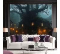 Non-Woven Photo Wallpaper 3D Effect Old House Big Tree Vines, The Jungle Book Wall Mural Decoration Poster Picture Design 400 x 280 cm (W x H) Mural for Living Room Kids Bedroom