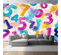 Non-Woven Photo Wallpaper 3D Effect Watercolor Numbers, Cartoon Doodles Wall Mural Decoration Poster Picture Design 200 x 140 cm (W x H) Mural for Living Room Kids Bedroom