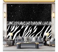 Non-Woven Photo Wallpaper 3D Effect Zebra Print Diamond, Black Wall Mural Decoration Poster Picture Design 400 x 280 cm (W x H) Mural for Living Room Kids Bedroom