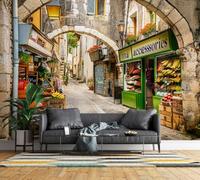 Non-Woven Photo Wallpaper 3D European Old Town Street Feature Wall Mural | Matt Wipeable Panoramic Mural Wallpaper 150x105 cm Grocery Shop Paste The Wall Art for Living Room Bedroom Home Office C0