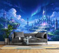 Non-Woven Photo Wallpaper 3D Fantasy Castle Feature Wall Mural Matt | Wipeable Panoramic Mural Wallpaper 350x256 cm Anime Magical Floating Island Wall Art for Living Room Bedroom Home Office C4