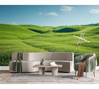 Non-Woven Photo Wallpaper 3D Meadow Green Grassland Feature Wall Mural Matt